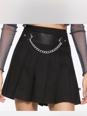 Royal Bones Black Pleated Mini Skirt with Silver Chain